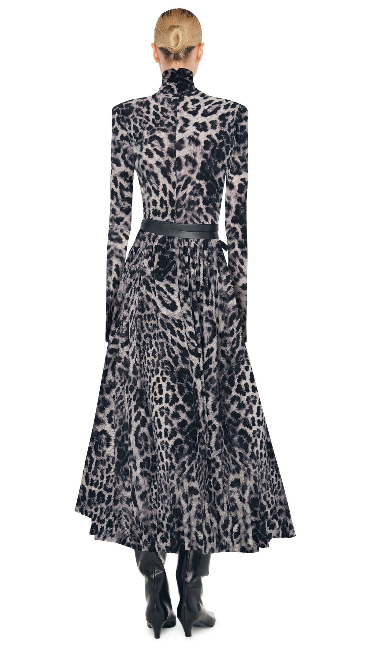 Norma Kamali LS SHOULDER PAD TURTLE FLARED DRESS TO MIDCALF