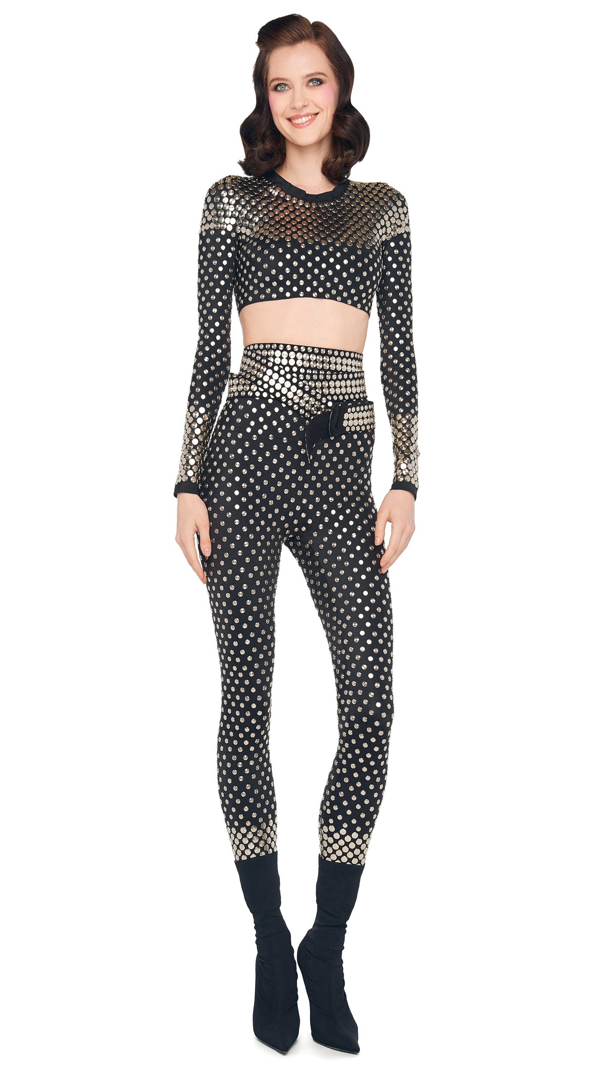 Norma Kamali STUD CREWNECK CROPPED TOP