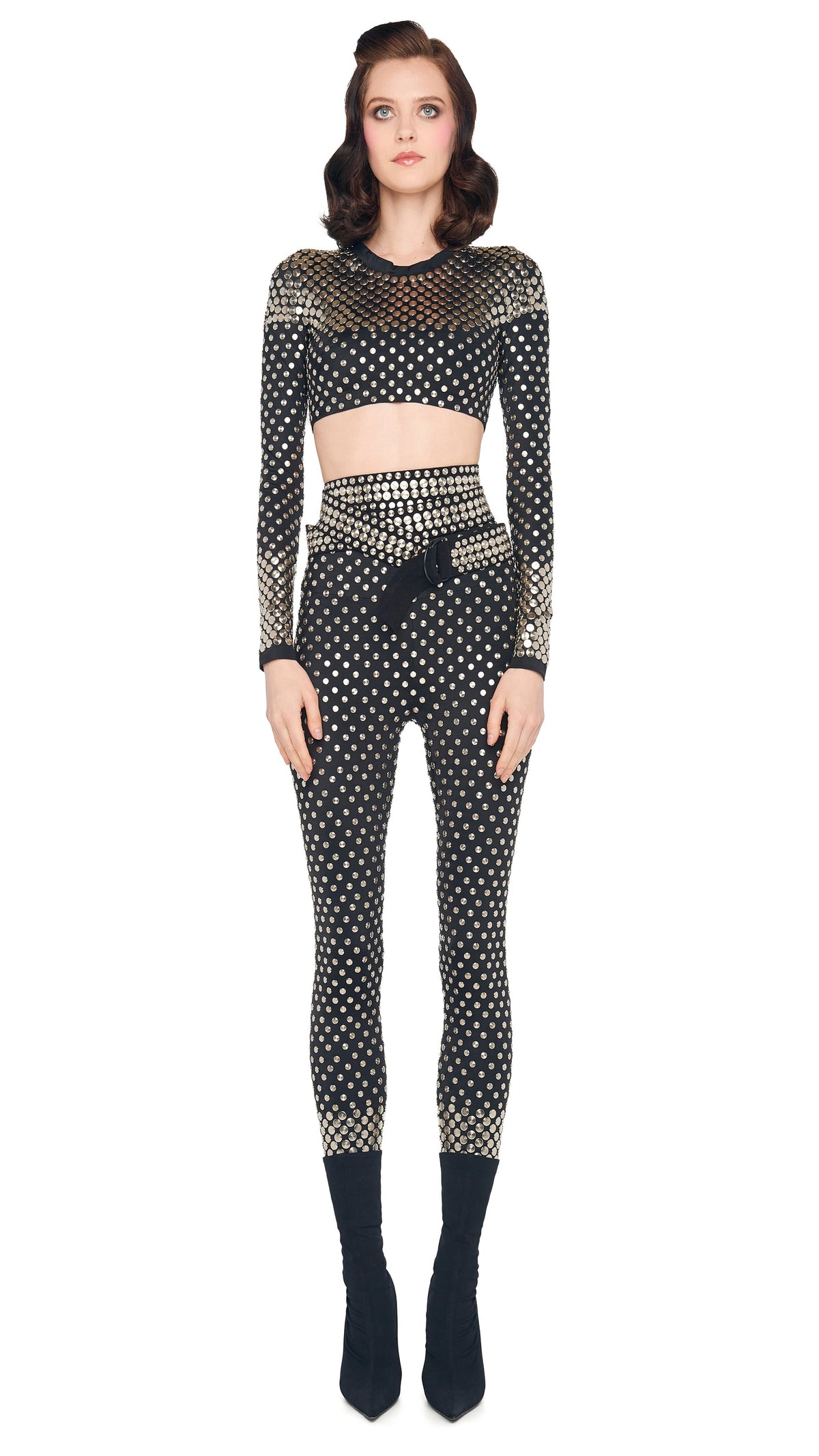 Norma Kamali STUD CREWNECK CROPPED TOP