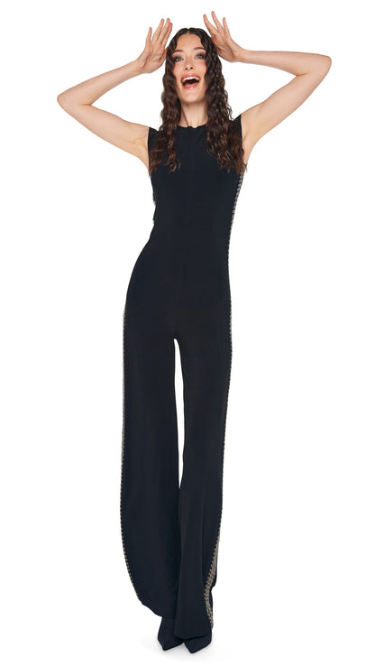 Norma Kamali GUNMETAL STUD SLEEVELESS JUMPSUIT