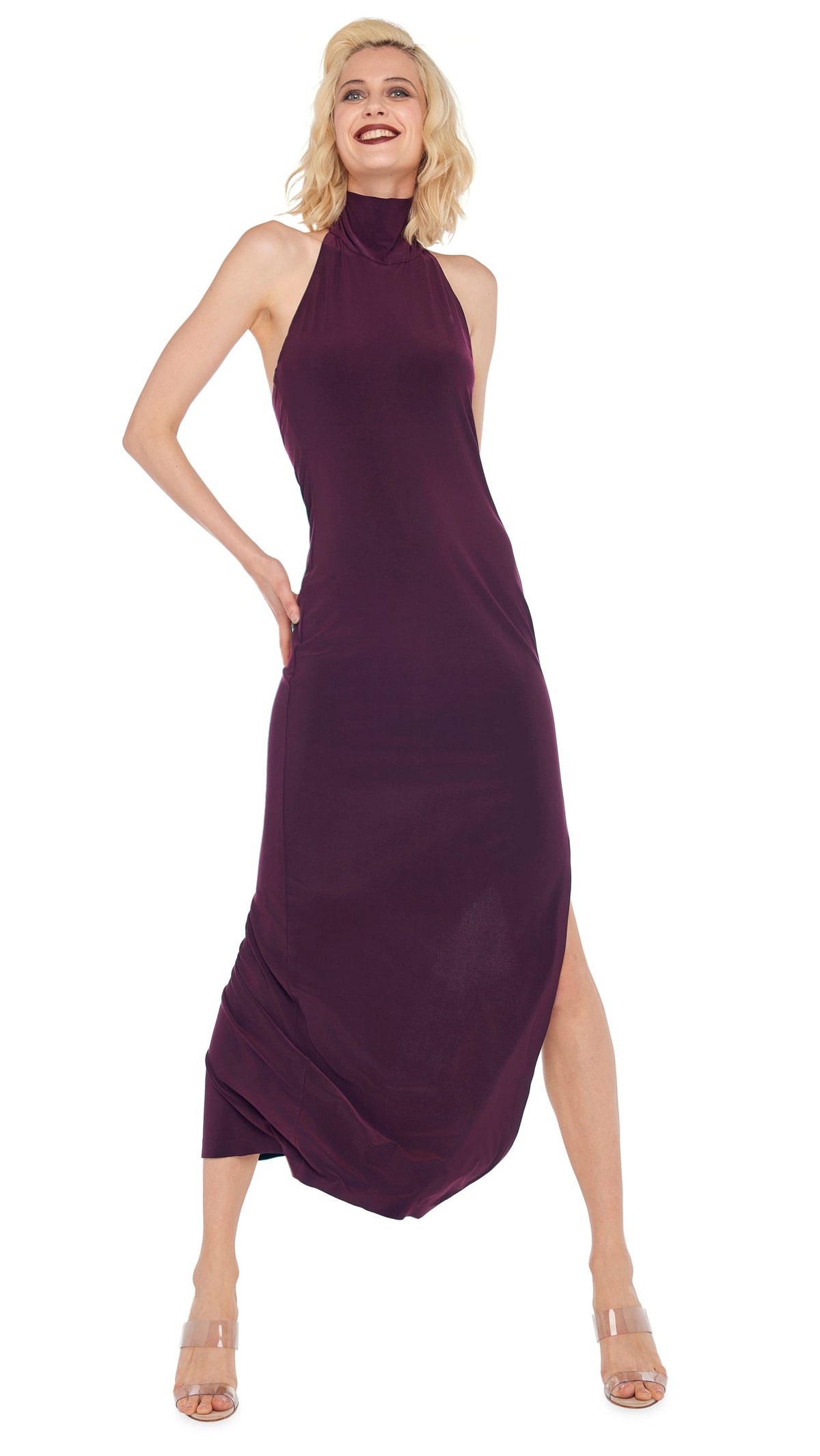 Norma Kamali HALTER TURTLE SIDE SLIT GOWN