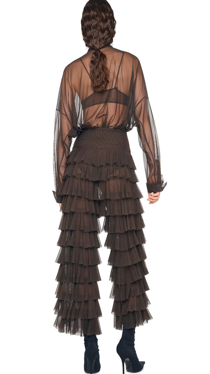 Norma Kamali WIDE LEG RUFFLE PANT