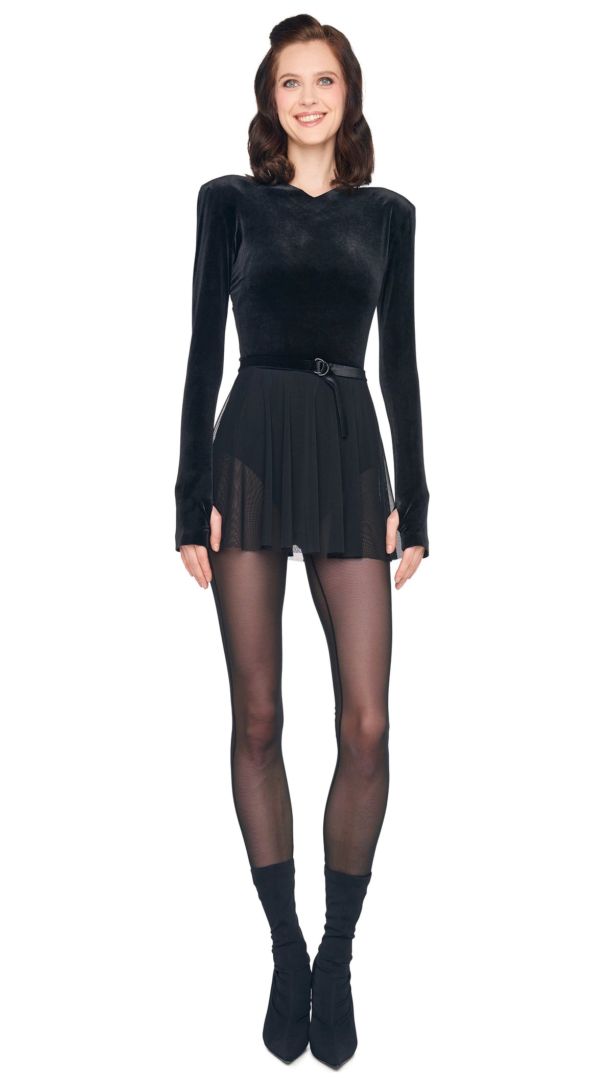 Norma Kamali LONG SLEEVE V NECK FLARED PICKLEBALL