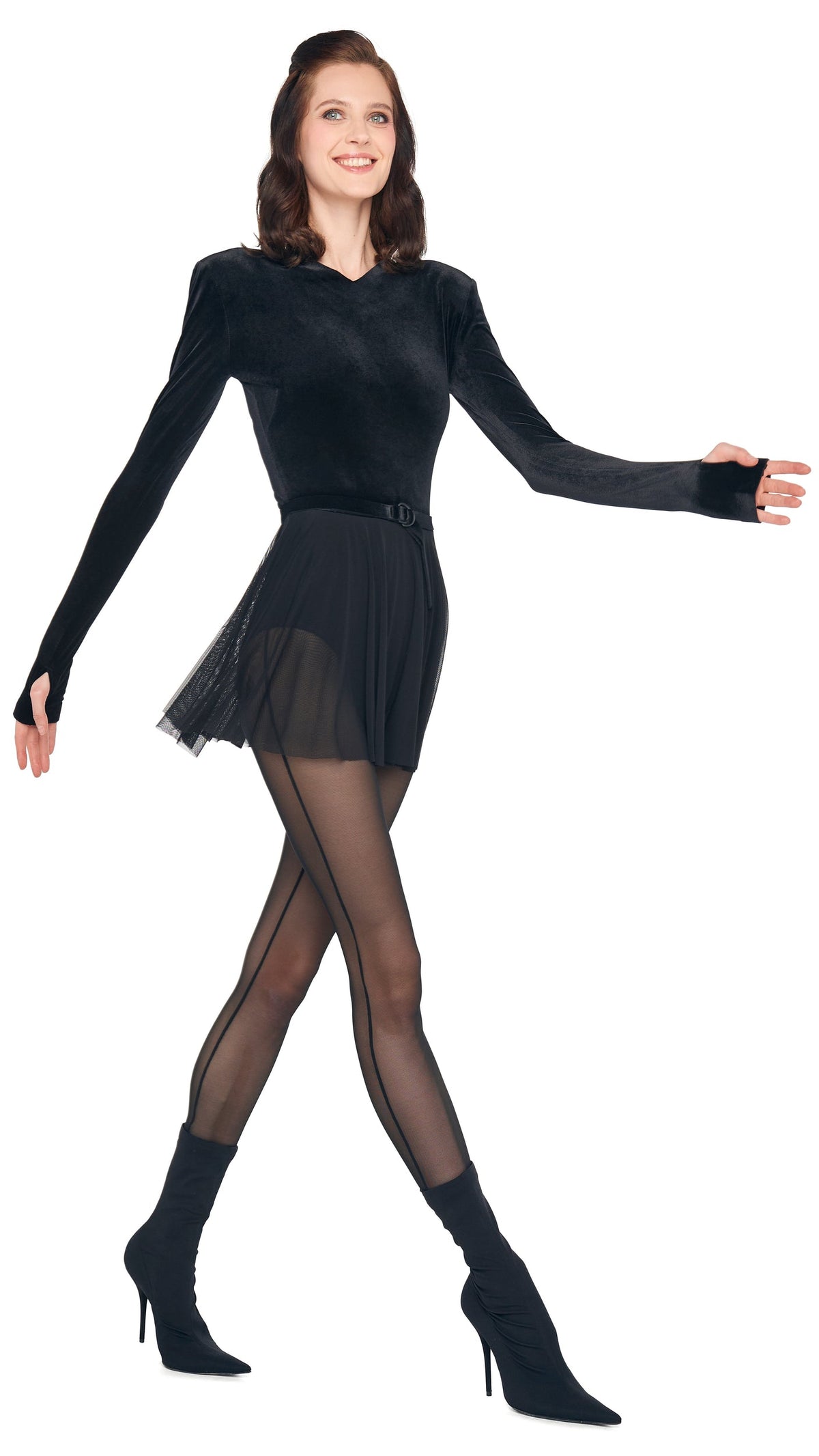 Norma Kamali LONG SLEEVE V NECK FLARED PICKLEBALL
