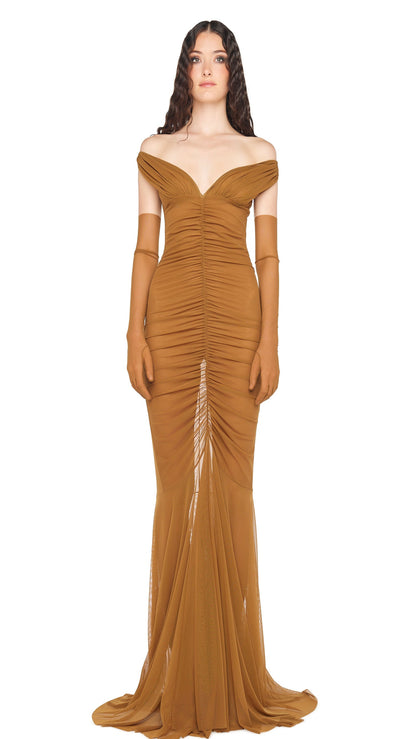 Norma Kamali TARA SHIRRED FRONT FISHTAIL GOWN
