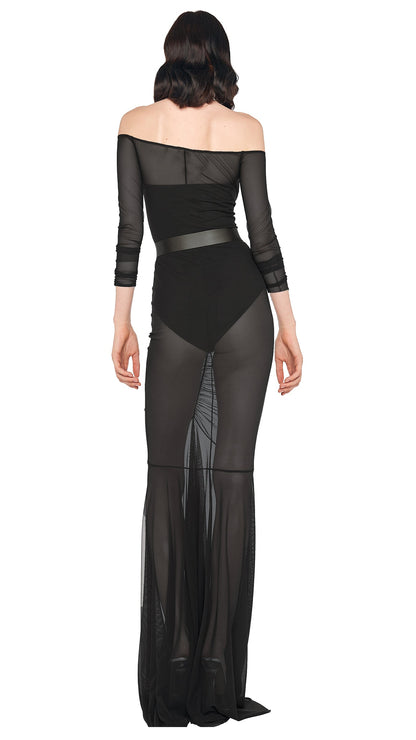 Norma Kamali OFF SHOULDER SHIRRED FISHTAIL GOWN