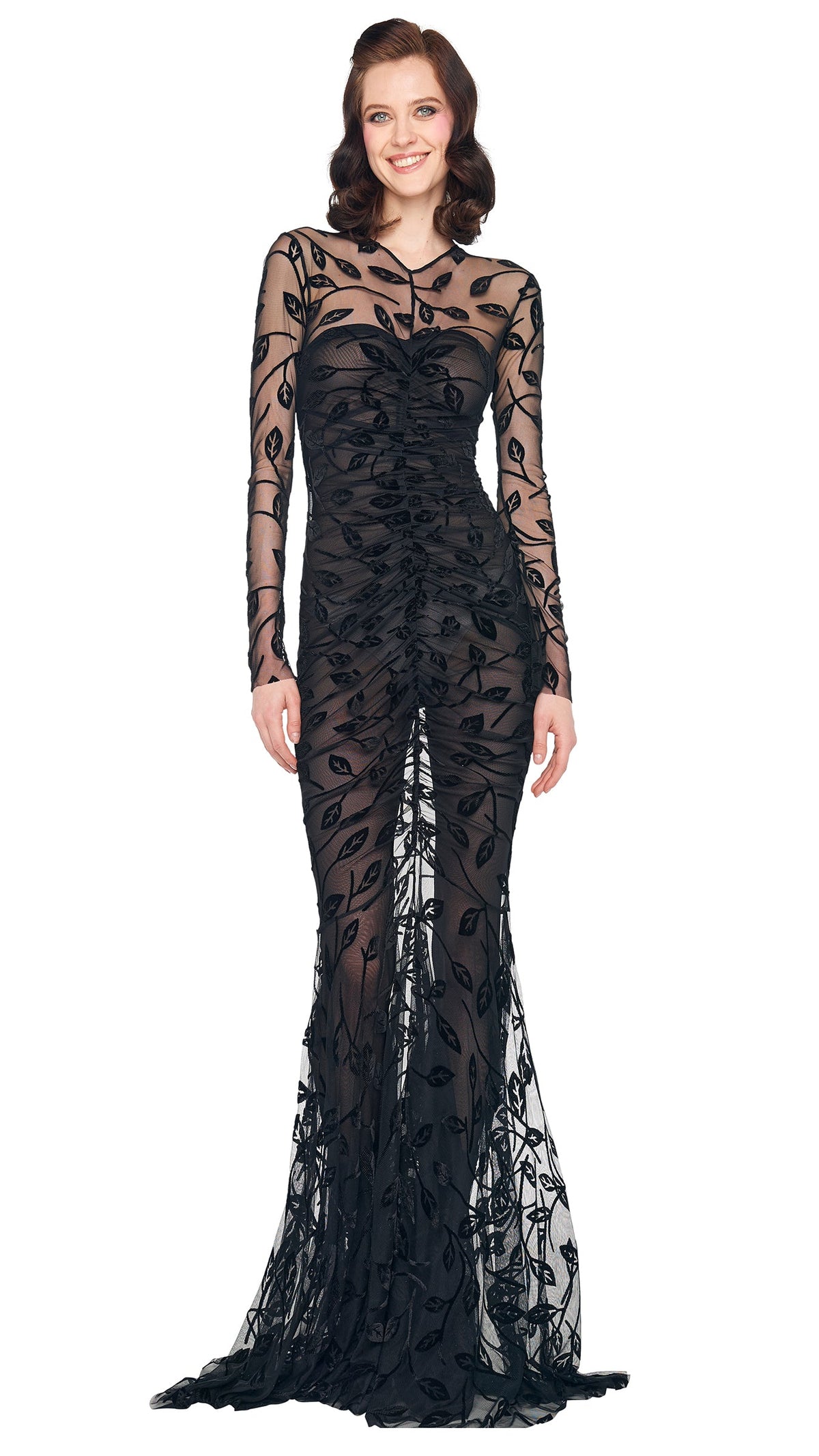 Norma Kamali LS V NECK SHIRRED FRONT FISHTAIL GOWN