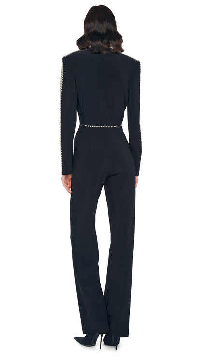 Norma Kamali STUD ZIP FRONT STRAIGHT LEG JUMPSUIT