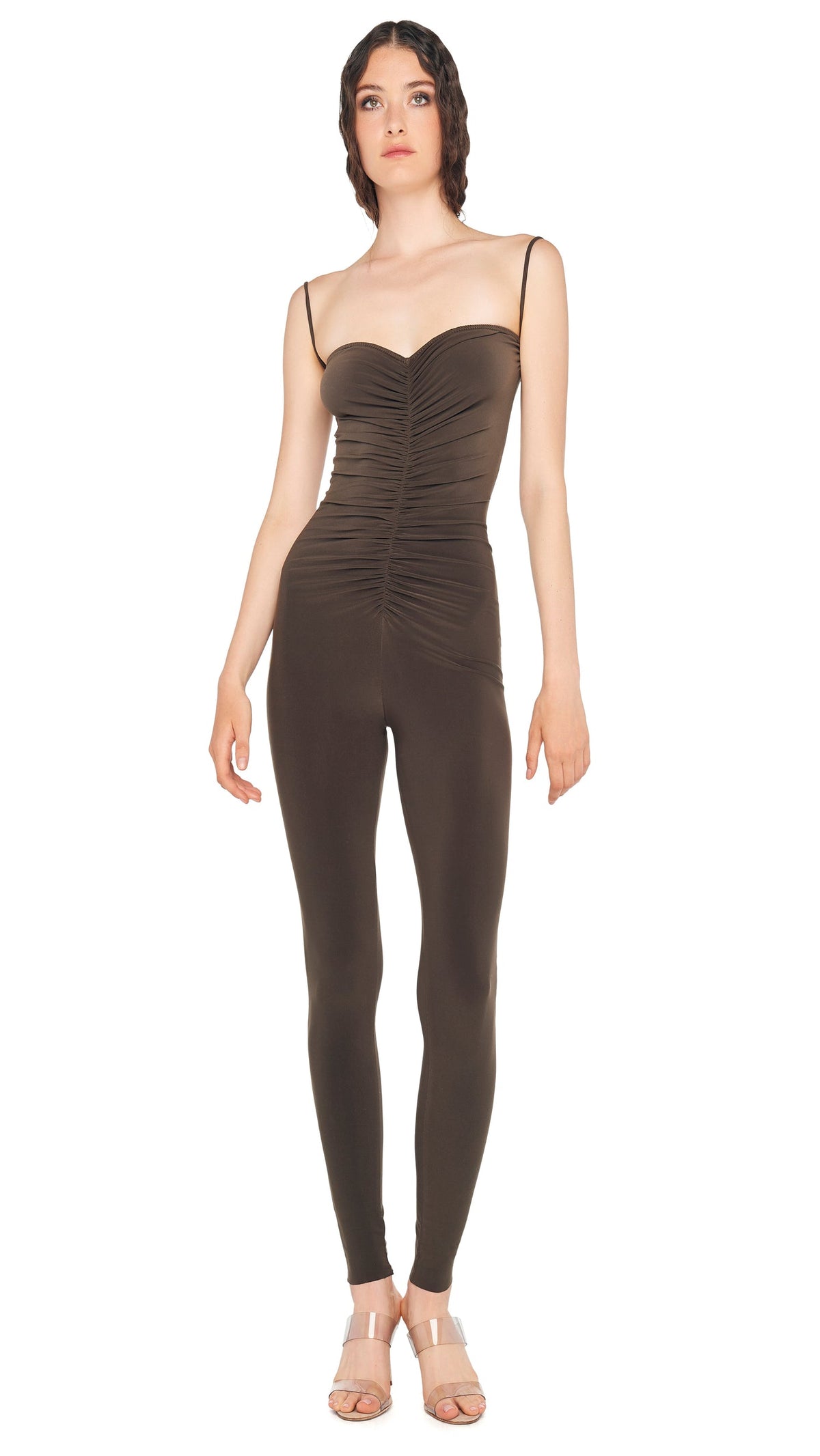 Norma Kamali STRAPLESS SHIRRED FRONT CATSUIT