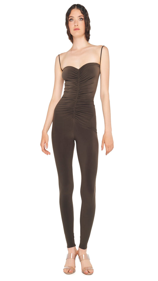 Norma Kamali STRAPLESS SHIRRED FRONT CATSUIT