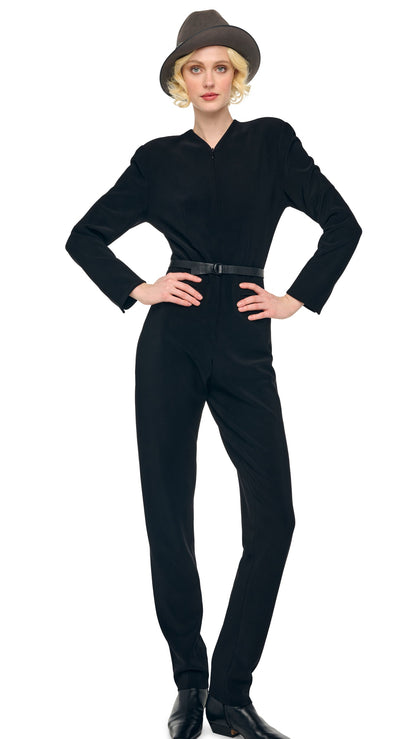 Norma Kamali LS V NECK ZIP FRONT TAPERED JUMPSUIT
