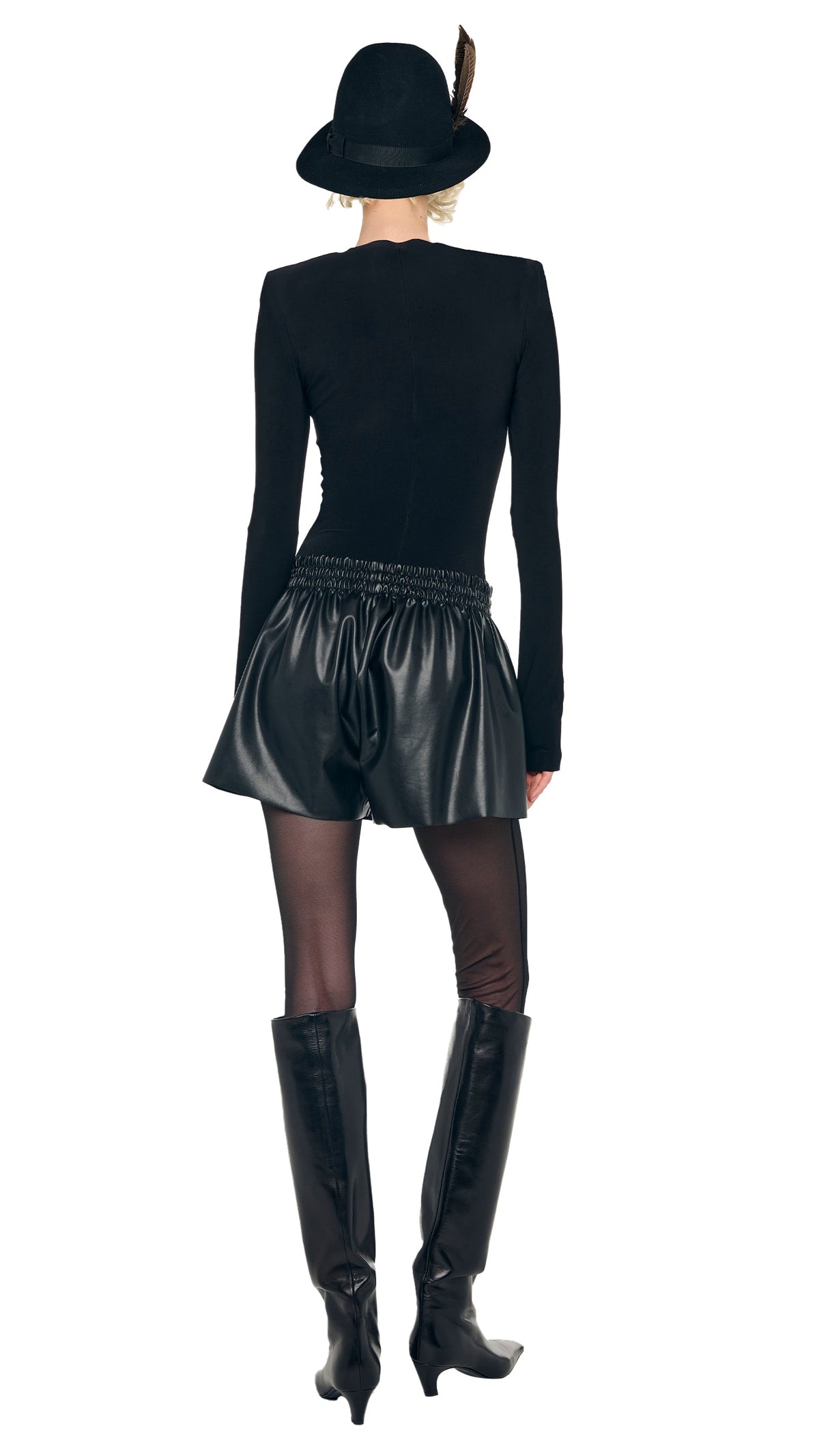 Norma Kamali LONG SLEEVE SHOULDER PAD V NECK TOP