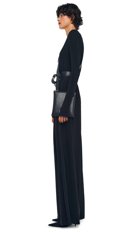 Norma Kamali LONG SLEEVE SHOULDER PAD V NECK TOP