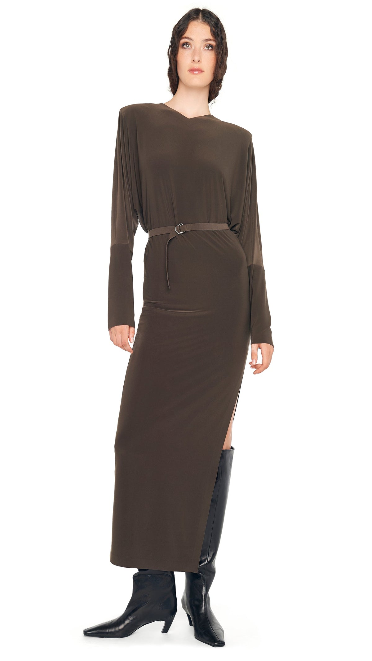 Norma Kamali DOLMAN SIDE SLIT GOWN W/ SHOULDER PADS