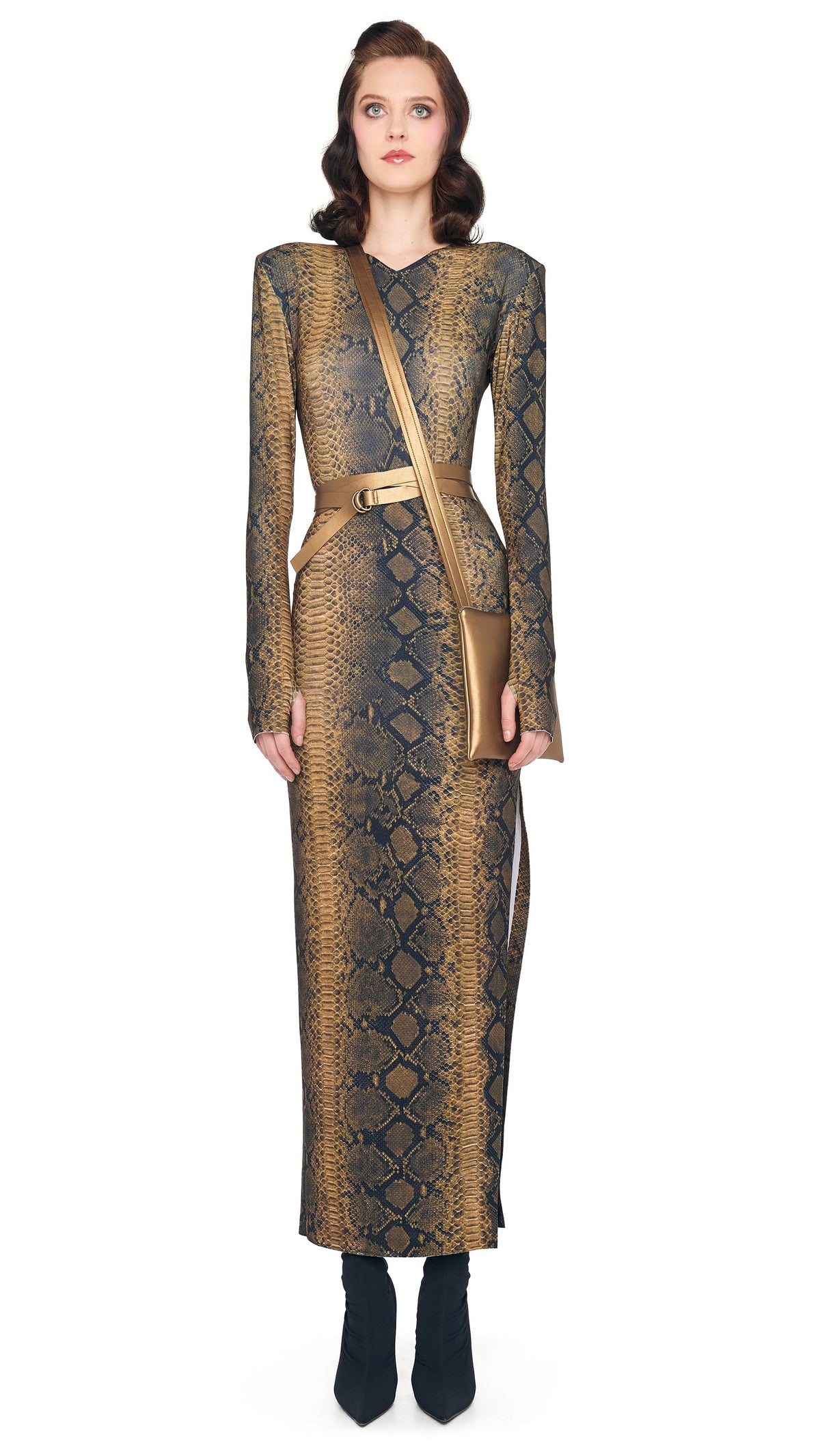 Norma Kamali LS SHOULDER PAD SIDE SLIT GOWN