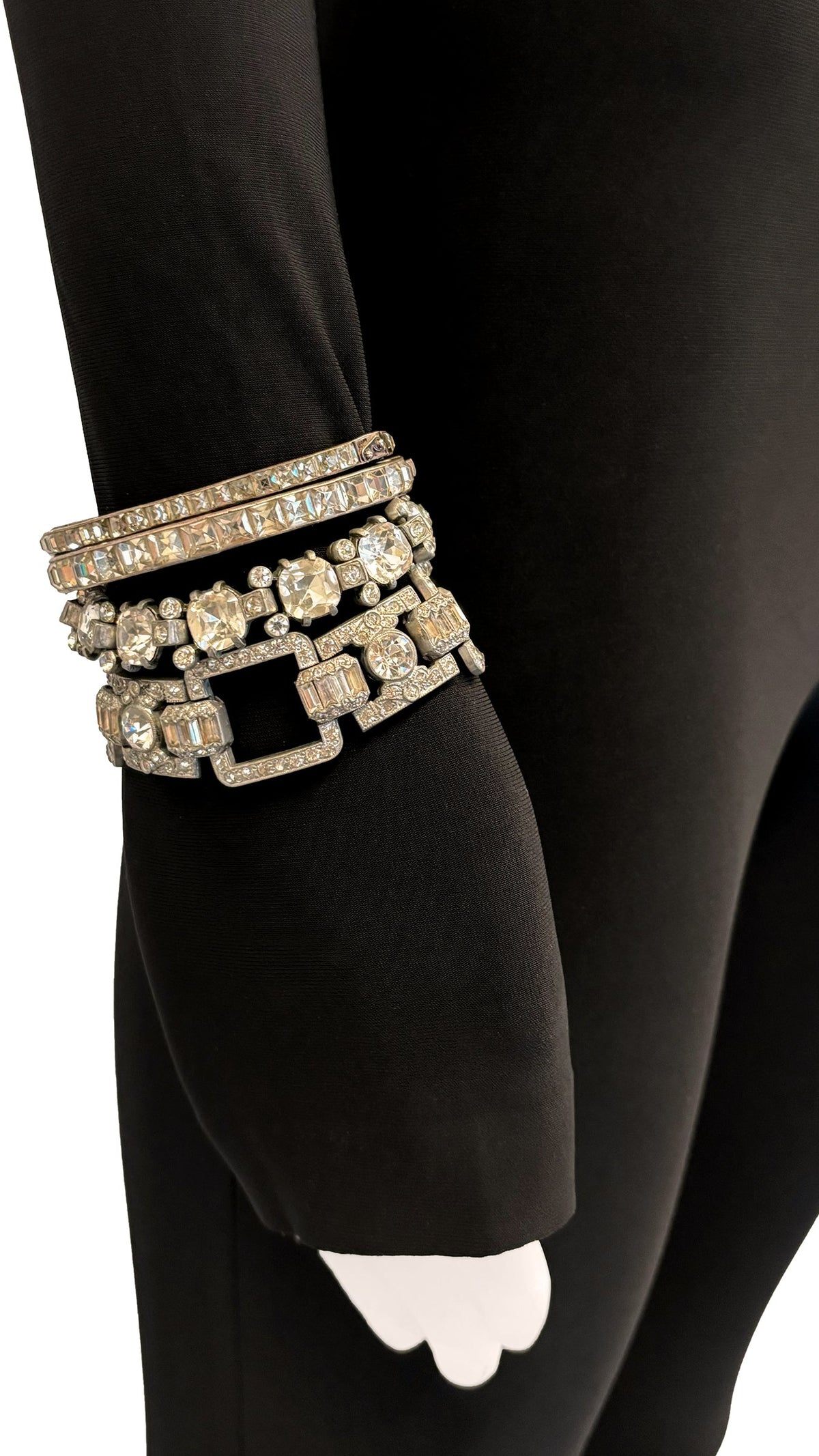 Norma Kamali SET OF 4 ORIGINAL EISENBERG SIGNED ART DECO RHINESTONE BRACELETS