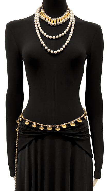 Norma Kamali BRASS BOX LINK BODY CHAIN WITH SEASHELL CHARMS