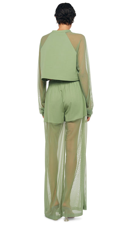Norma Kamali OS RAGLAN CROPPED TOP W/ MESH