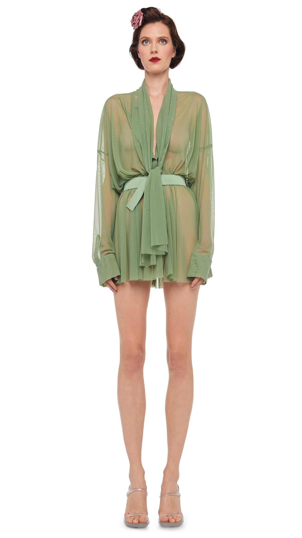 Norma Kamali SUPER OS BF NK SHIRT FLARED MINI DRESS W/ BOW
