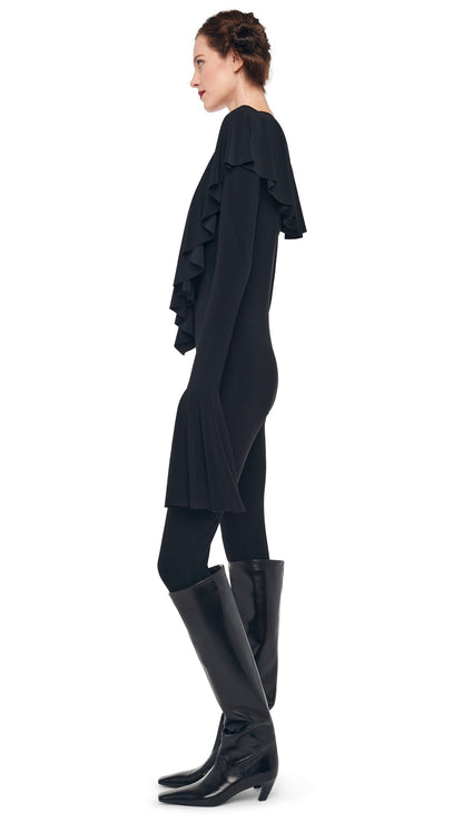 Norma Kamali LS DEEP V RUFFLE CATSUIT W/ FOOTIE