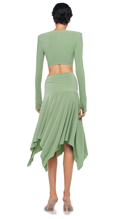Norma Kamali CROPPED SHOULDER PAD LONG SLEEVE CREW TOP
