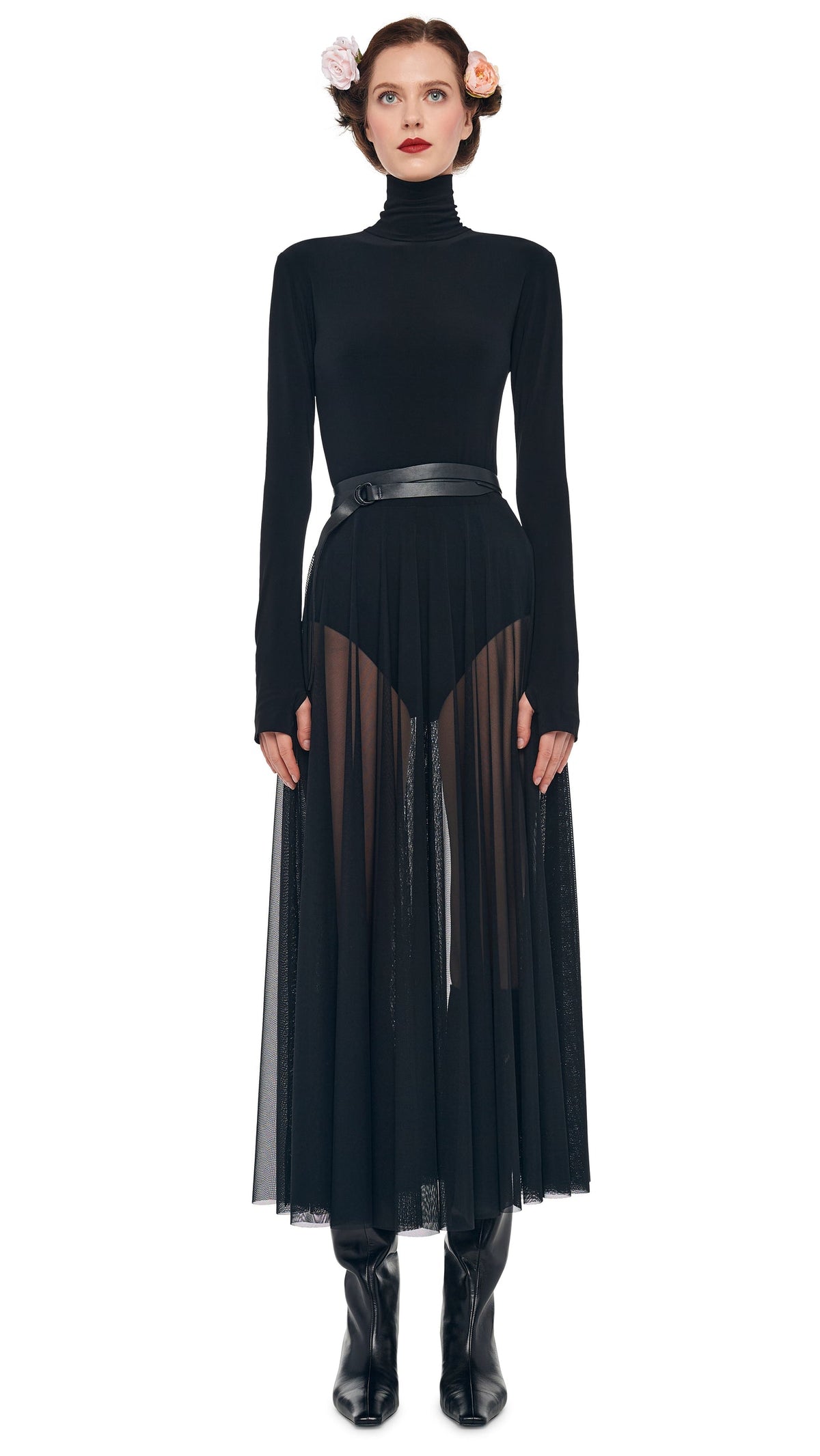 Norma Kamali LS TURTLENECK FLARED MIDCALF DRESS