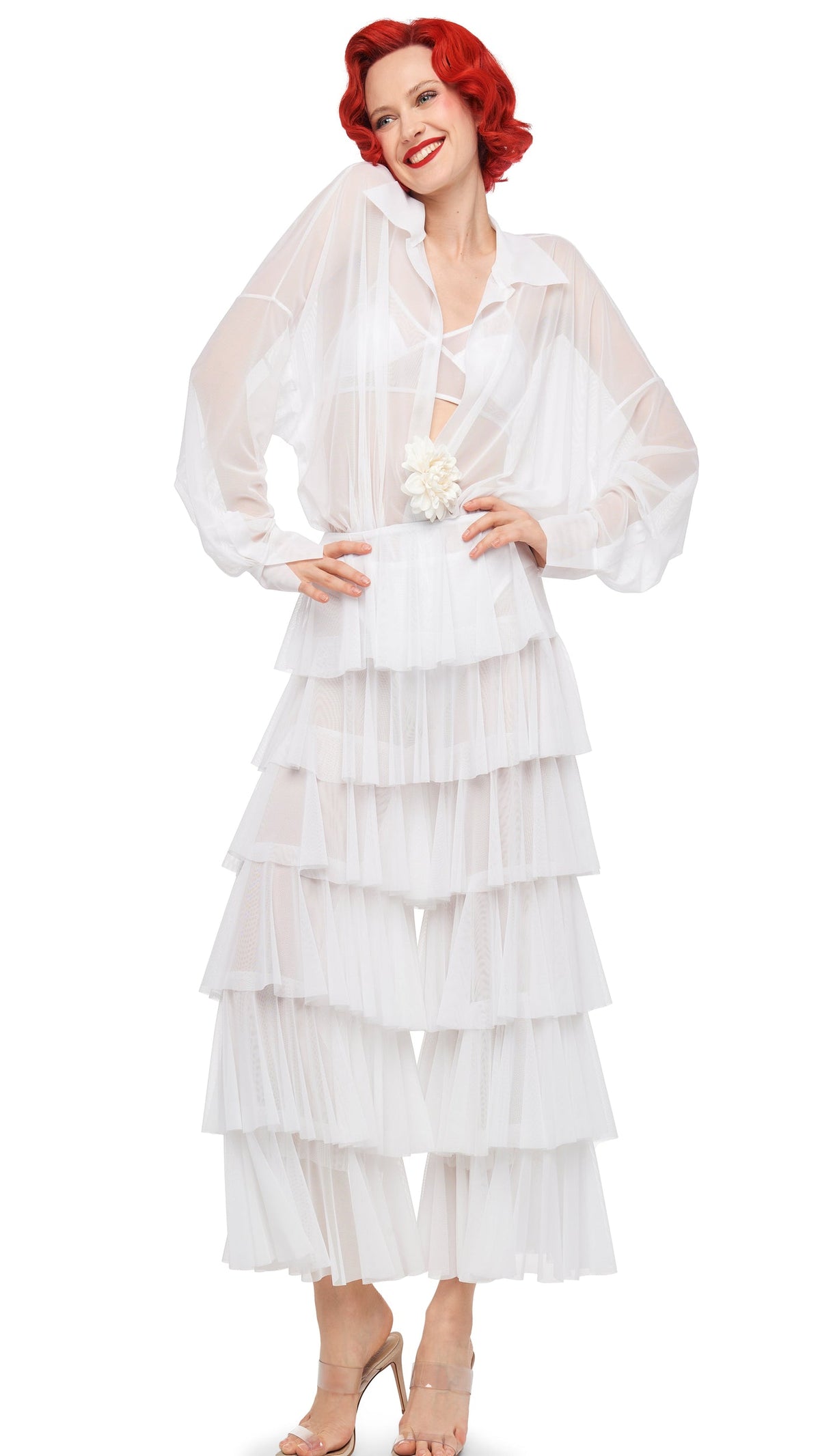 Norma Kamali SUPER WIDE LEG RUFFLE PANT