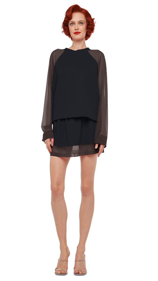 Norma Kamali OS RAGLAN SLEEVE TOP W/ MESH