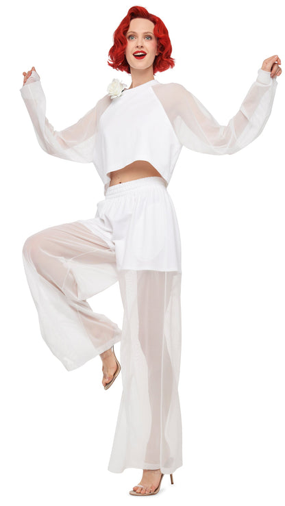 Norma Kamali OVERSIZED RAGLAN SLEEVE CROPPED TOP W/ MESH