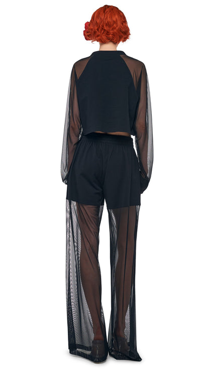 Norma Kamali OVERSIZED RAGLAN SLEEVE CROPPED TOP W/ MESH