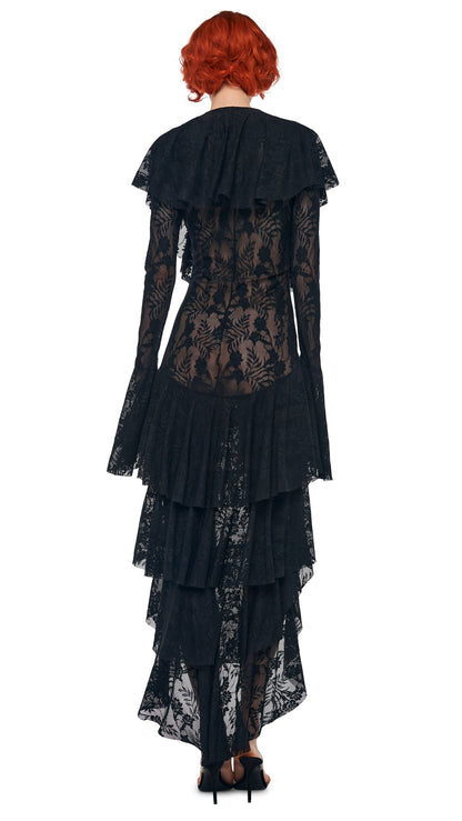 Norma Kamali HI LOW LONG SLEEVE DEEP V RUFFLE GOWN