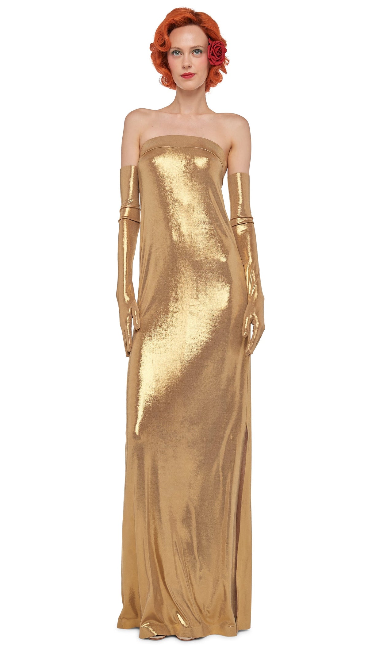 Norma Kamali STRAPLESS TAILORED SIDE SLIT GOWN