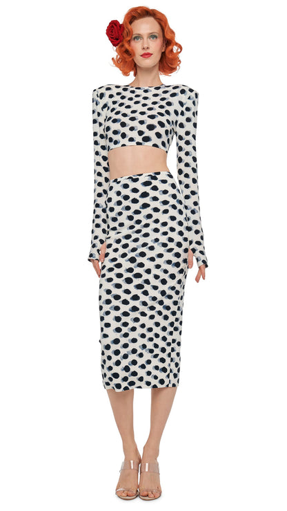Norma Kamali CROPPED SHOULDER PAD LONG SLEEVE CREW TOP