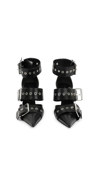 Norma Kamali BALENCIAGA BLACK LEATHER BELT BUCKLE PUMP
