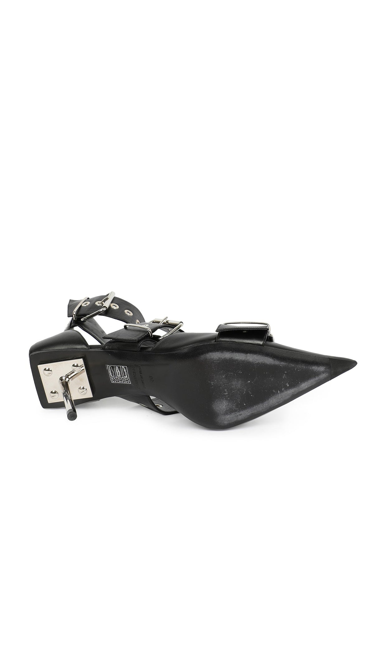Norma Kamali BALENCIAGA BLACK LEATHER BELT BUCKLE PUMP