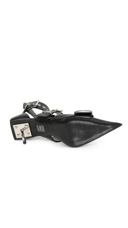 Norma Kamali BALENCIAGA BLACK LEATHER BELT BUCKLE PUMP