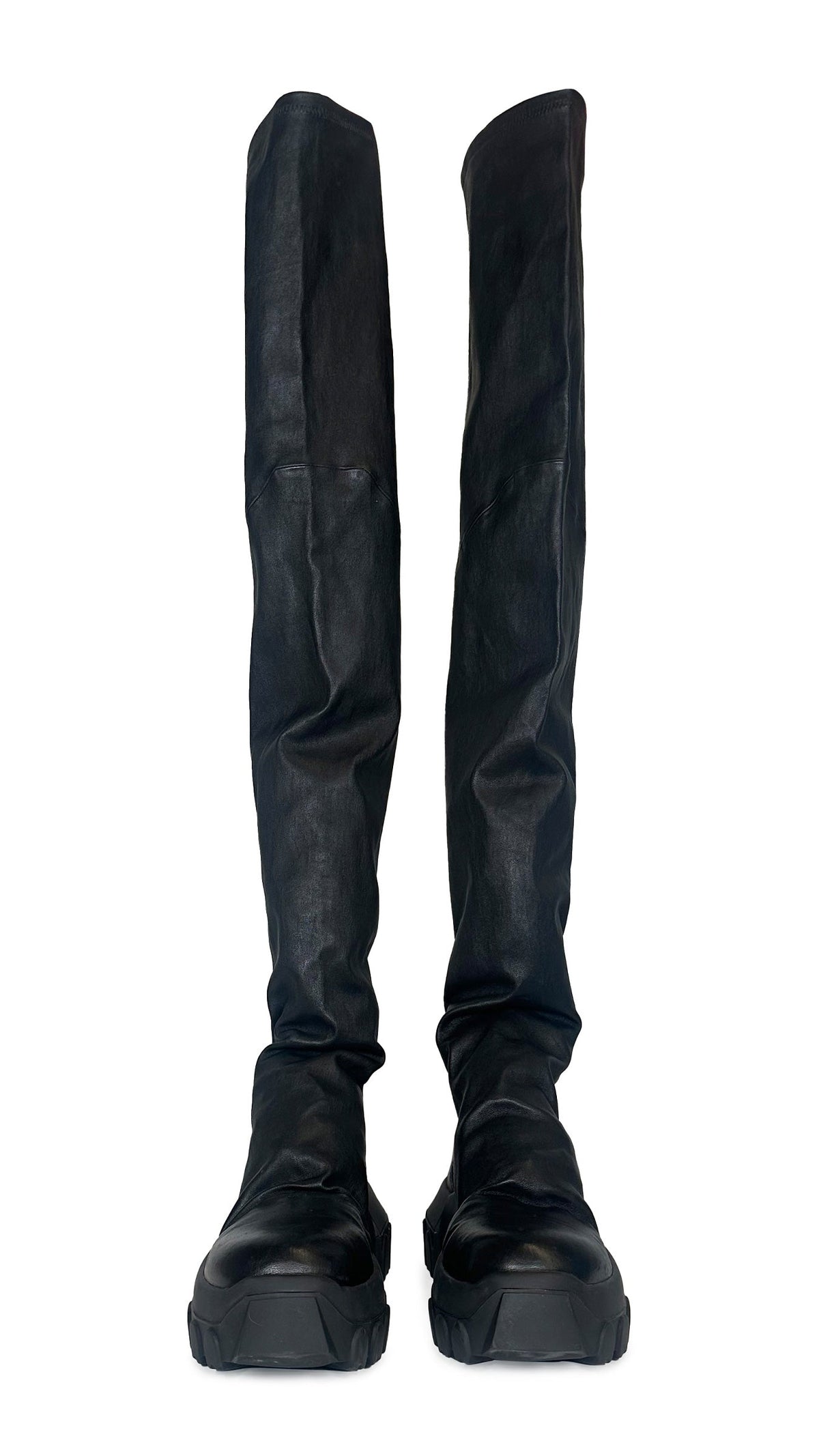 Norma Kamali RICK OWENS LEATHER BOZO THIGH HIGH BOOTS