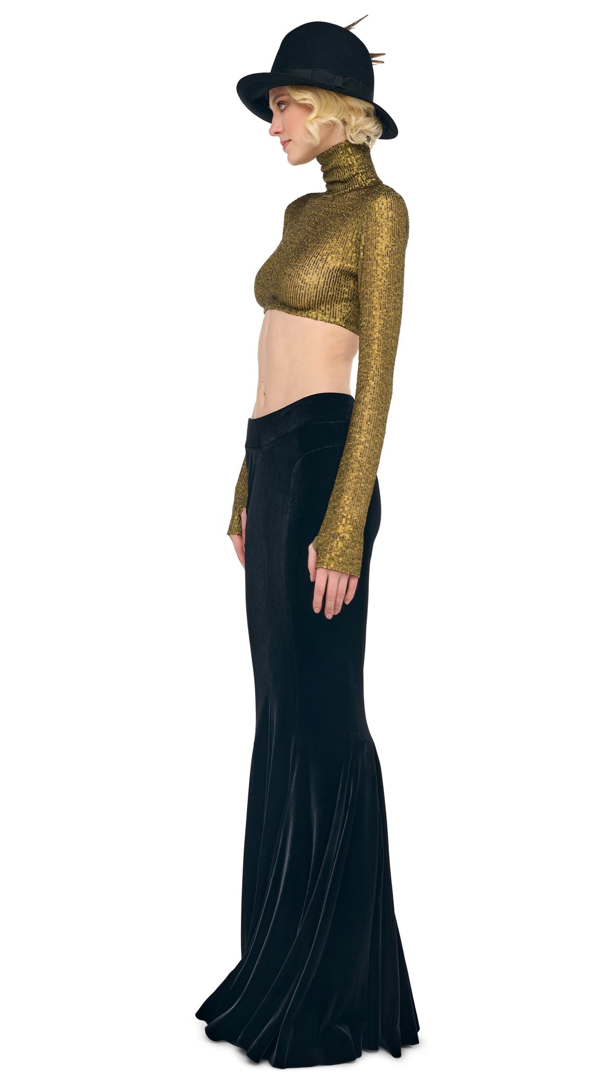 Norma Kamali LONG SLEEVE TURTLE CROPPED TOP