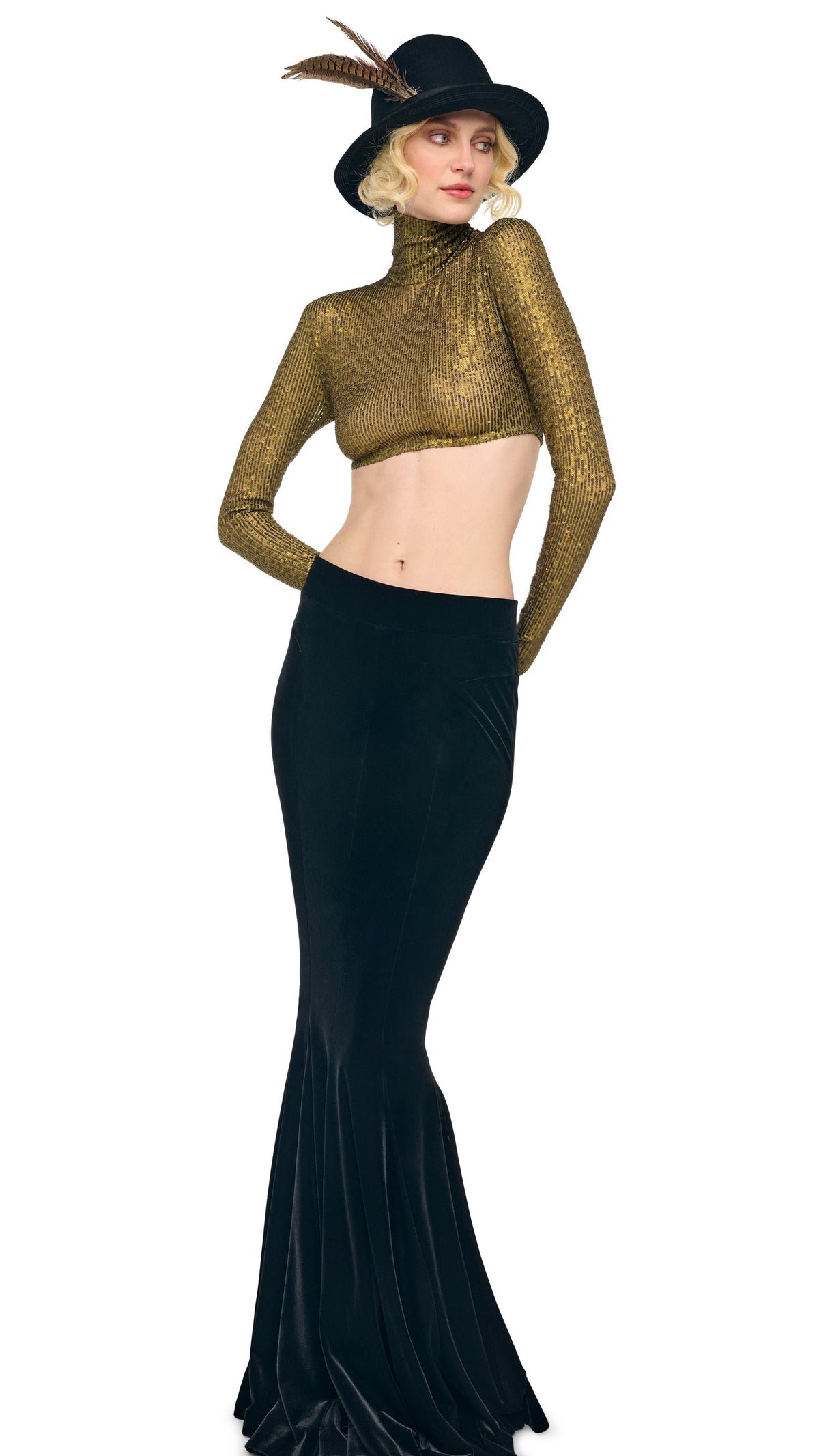 Norma Kamali LONG SLEEVE TURTLE CROPPED TOP