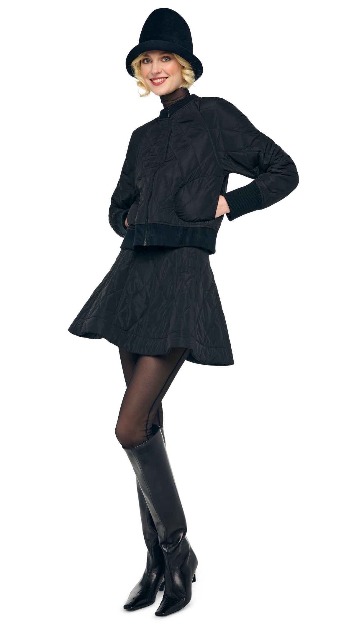 Norma Kamali QUILTED SHORT BOMBER JACKET