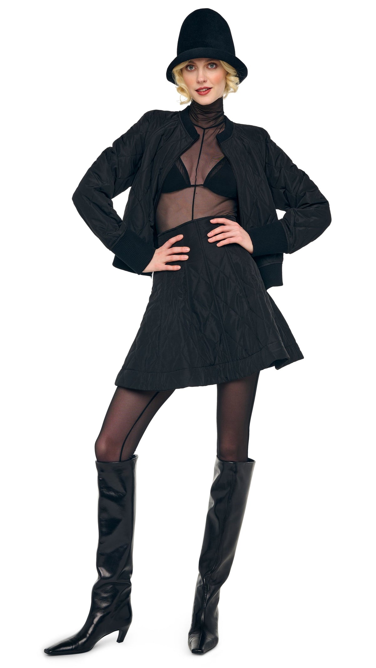 Norma Kamali QUILTED SHORT BOMBER JACKET