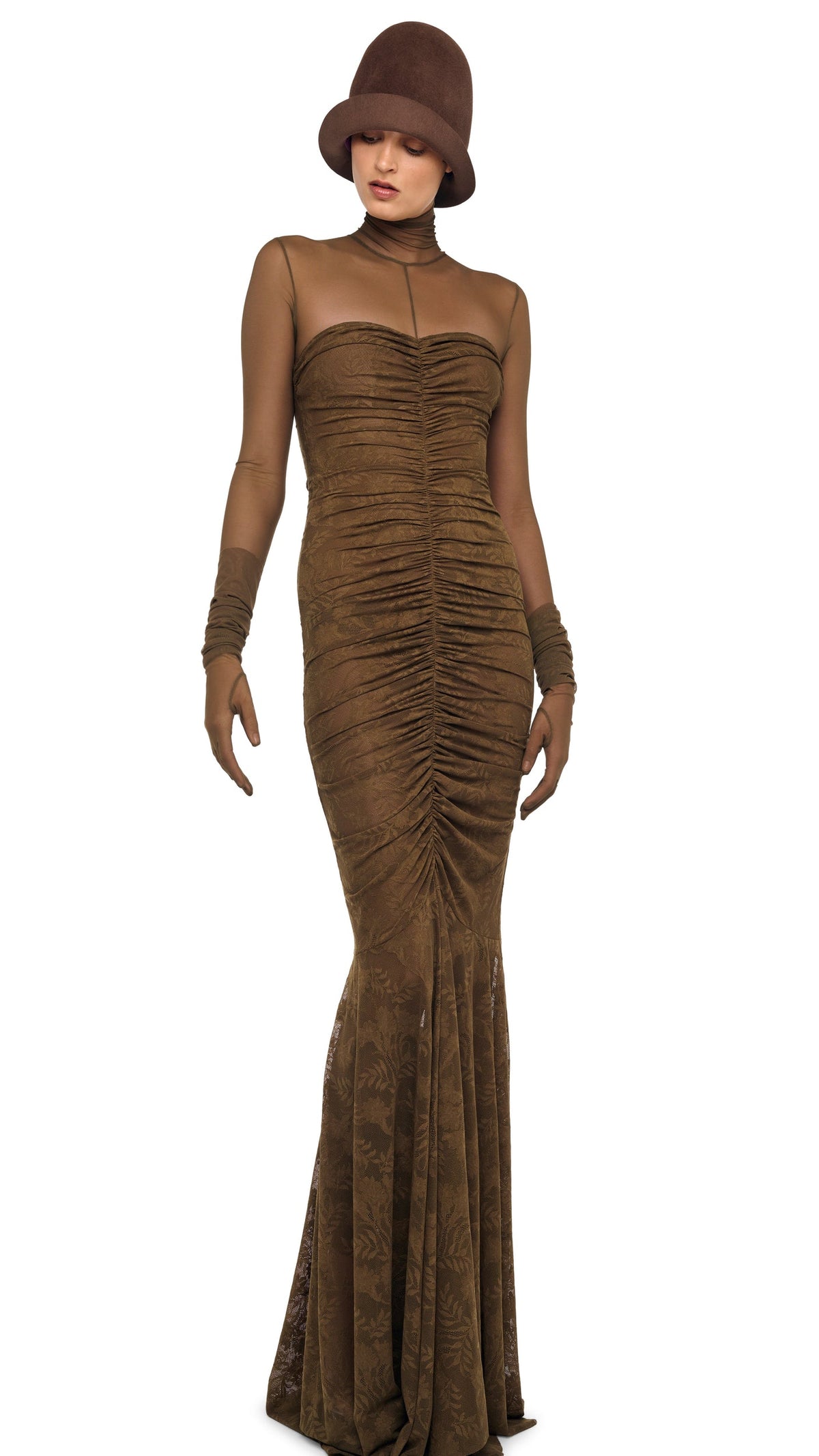 Norma Kamali STRAPLESS SHIRRED FRONT FISHTAIL GOWN