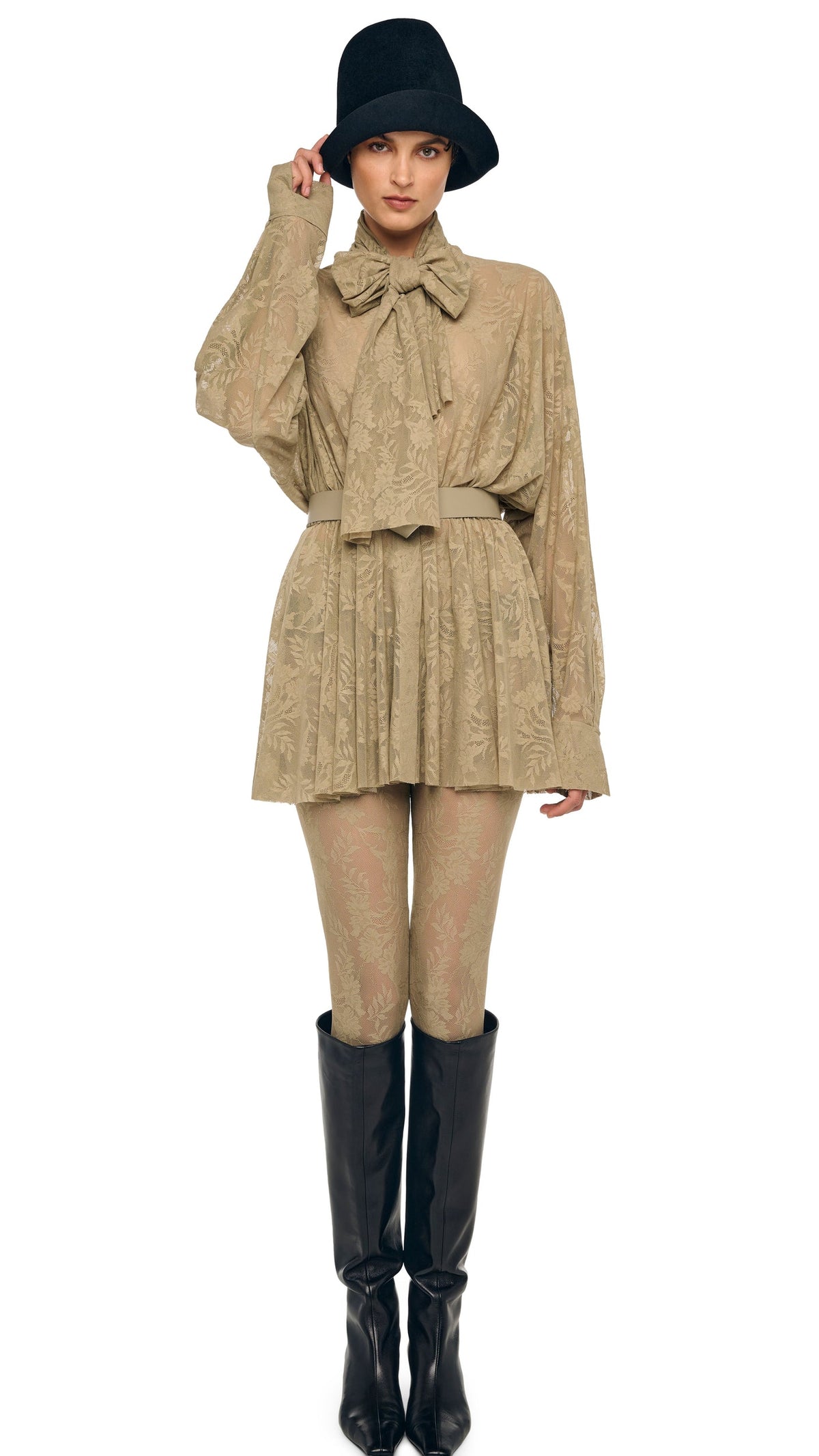 Norma Kamali SUPER OS BF NK SHIRT FLARED MINI DRESS W/ BOW