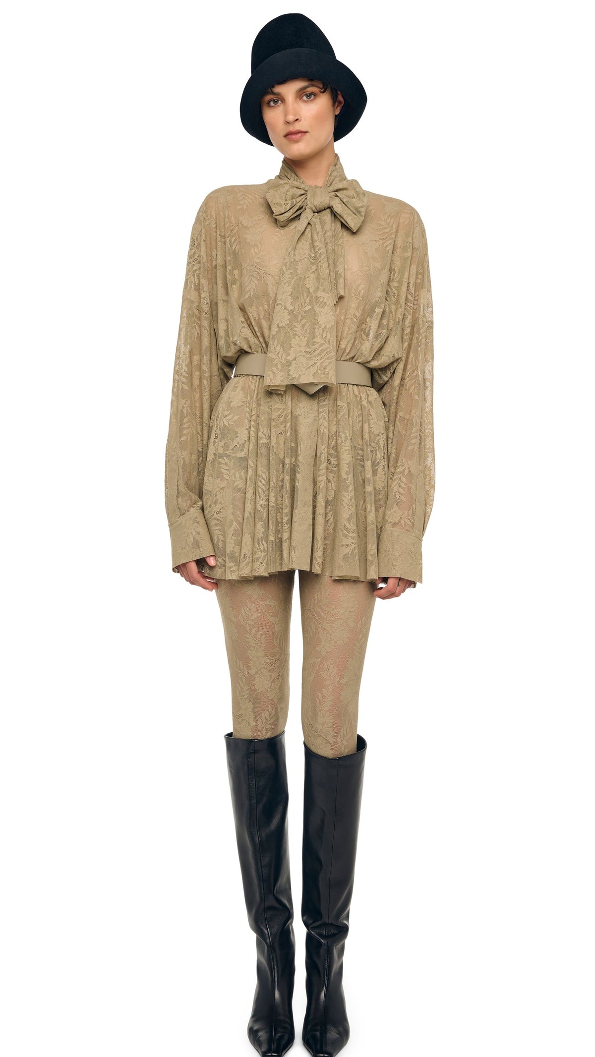 Norma Kamali SUPER OS BF NK SHIRT FLARED MINI DRESS W/ BOW