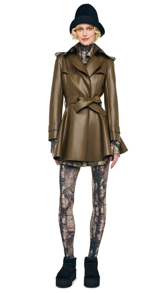 Norma Kamali DOUBLE BREASTED TRENCH FLARED MINI DRESS