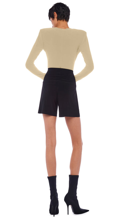 Norma Kamali SHOULDER PAD LONG SLEEVE CREW TOP