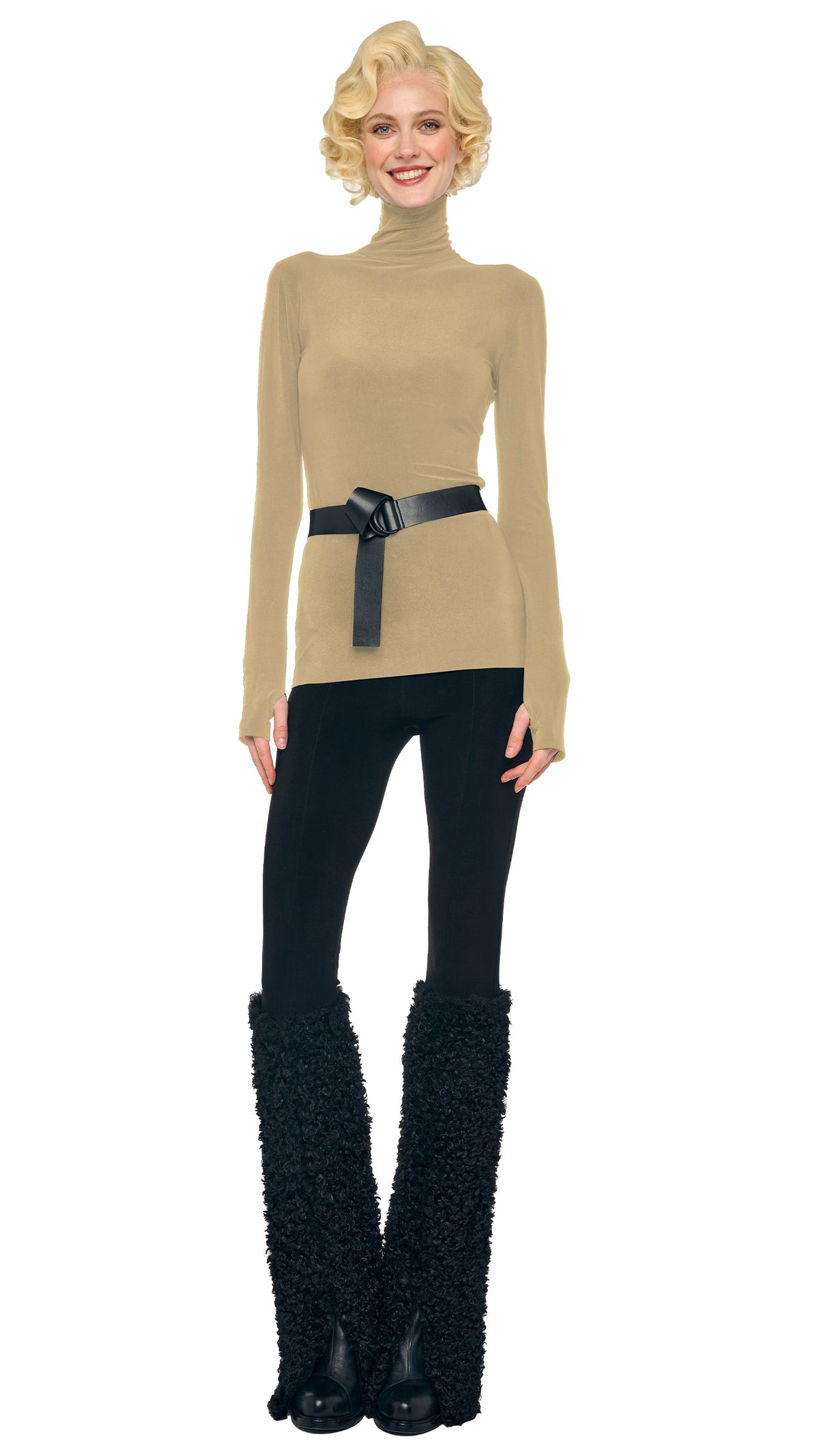 Norma Kamali SLIM FIT LONG SLEEVE TURTLE TOP