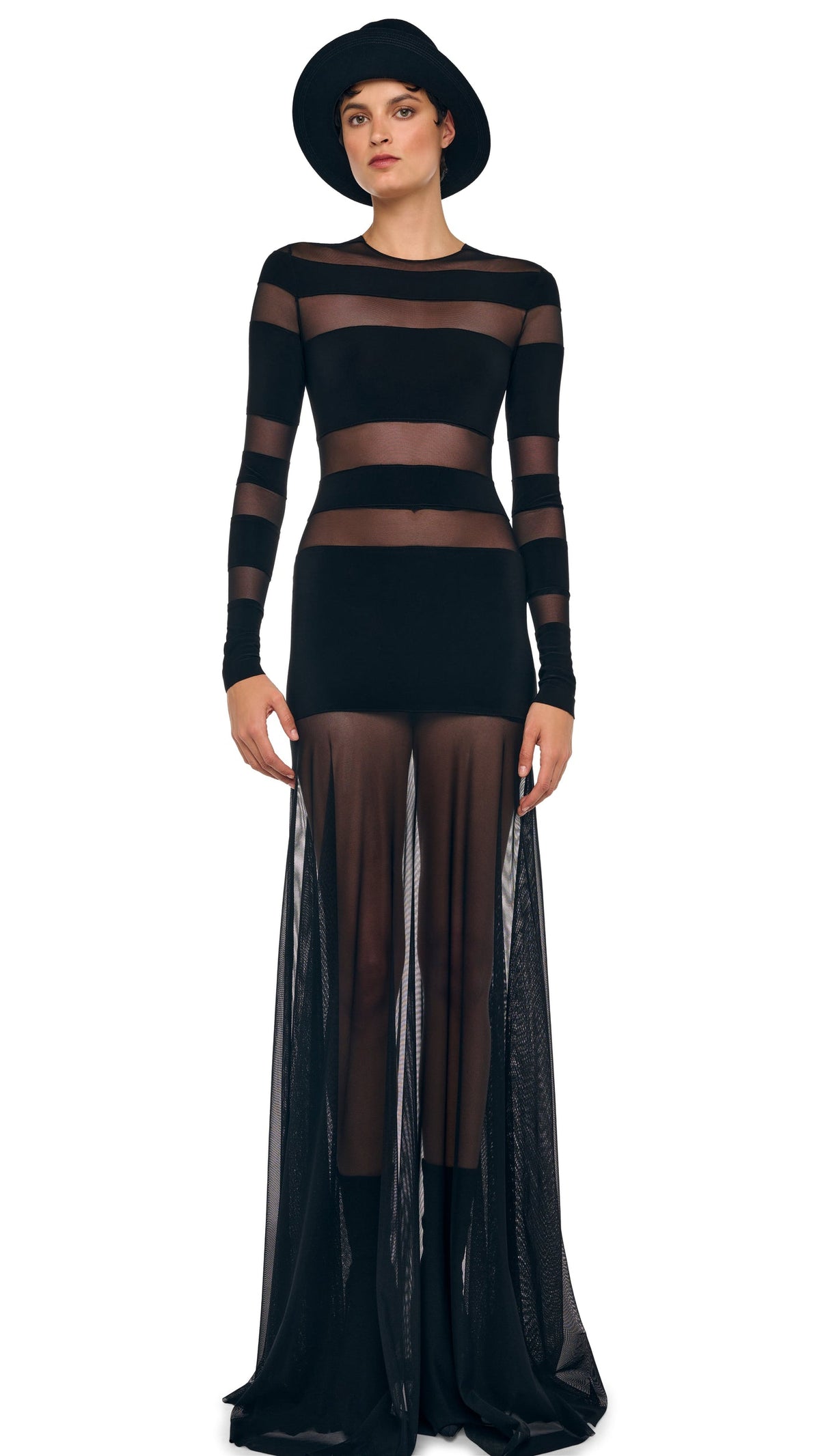 Norma Kamali SPLICED LONG SLEEVE FLARED GOWN