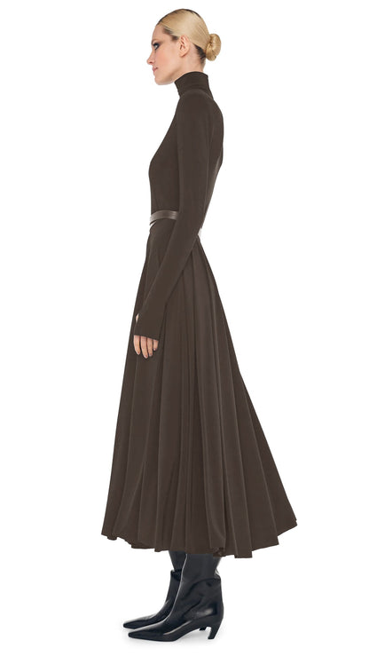 Norma Kamali LS SHOULDER PAD TURTLE FLARED DRESS