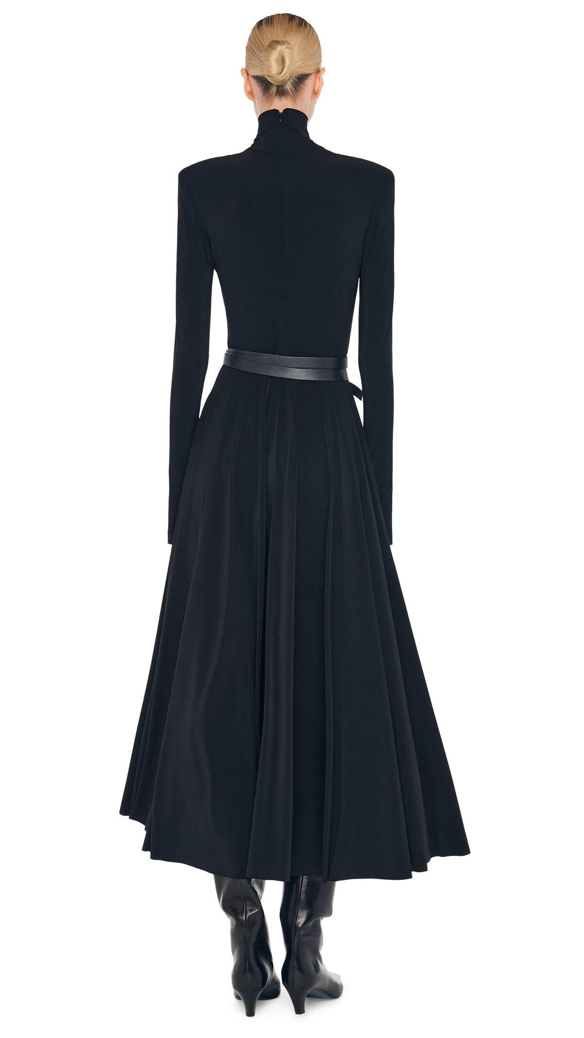 Norma Kamali LS SHOULDER PAD TURTLE FLARED DRESS